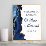 Poster Marinho Azul Dourado Agate Bar Mitzvah<br><div class="desc">Azul-marinho e ouro elegantes enfeitam o lado deste poster moderno de boas-vindas do Bar Mitzvah. O nome do seu filho está escrito em um belo roteiro formal sob a Estrela de David. Perfeito para uma família judia na moda,  que celebra o seu filho sendo chamado para a Torá.</div>