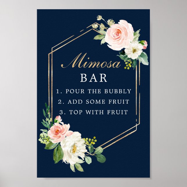 Poster Marinho Azul Dourado Blush Mimosa - Sinal de Bar (Frente)