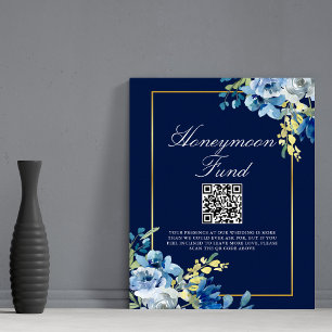 Poster Marinho Azul Dourado Casamento Floral de Chic Hone