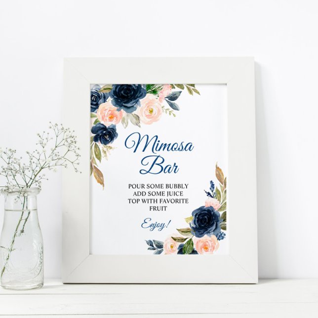 Poster Marinho Azul e Chá Floral Blush - Sinal de Bar Mim (Criador carregado)