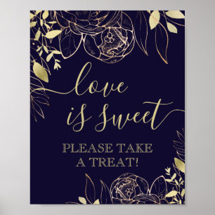 Poster Marinho Azul e Dourada Mesa Floral Suave Floral Su