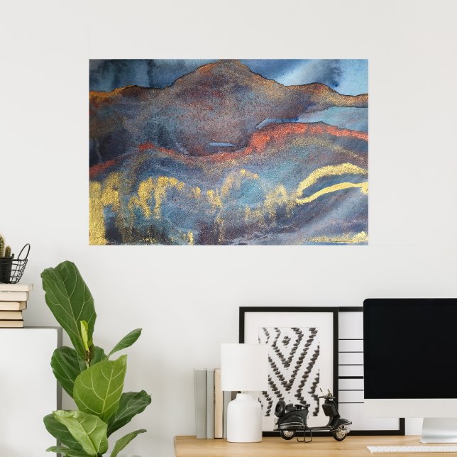 Poster Marinho Azul e Dourado Marble Marble Modern Abstra (Escritório em casa)