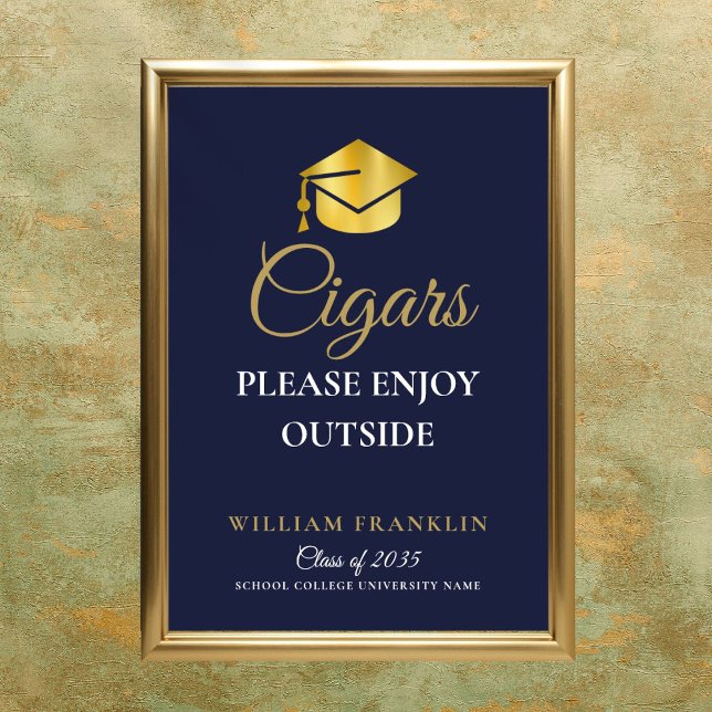 Poster Marinho Azul E Dourado Símbolo De Charutos De Fest (Navy Blue And Gold Graduation Party Cigars Sign)