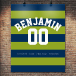 Pôster Marinho Azul e Verde limão Râguebi Número<br><div class="desc">Um desportista personalizado e um padrão masculino para as caras e rapazes da sua família. Este design desportivo é perfeito para qualquer atleta que jogue futebol ou beisebol. Um design ousado e moderno com uma área para texto ou monograma personalizados. Se precisar ajustar o trabalho de arte ou alterar a...</div>