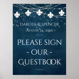 Poster Marinho Azul Fleur de Lis Fairy Light Sinal de c