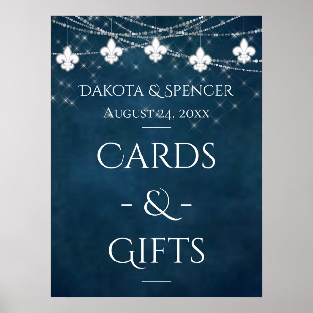 Poster Marinho Azul Fleur de Lis Fairy Light | Sinal de c (Frente)