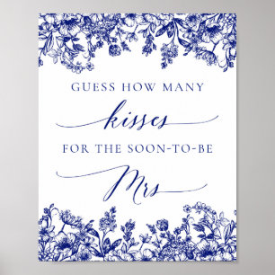 Poster Marinho Azul Floral Adivinha Quantos Kisses Sinal