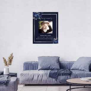 Poster Marinho azul floral, foto-funeral prateada