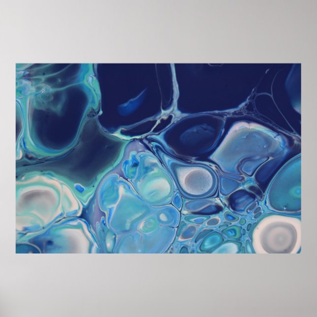Poster Marinho Azul Fluido Abstrato moderno Marble Swirl  (Frente)