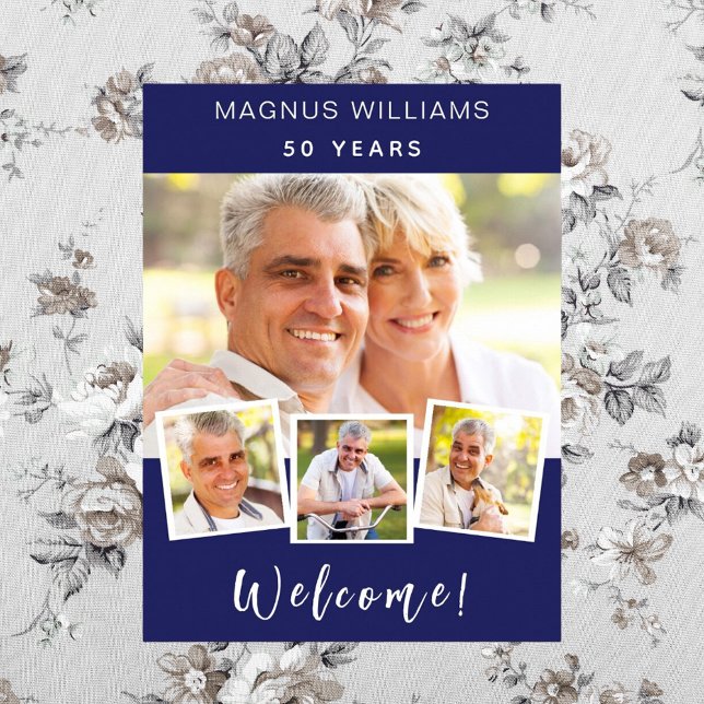 Poster Marinho azul foto colagem festa de aniversário boa (Criador carregado)