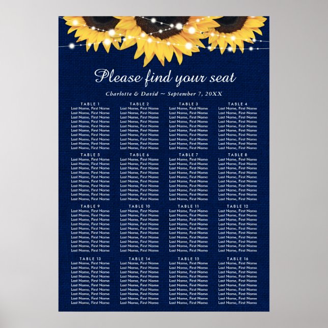 Poster Marinho Azul Girassol Plano de Casamento 16 (Frente)