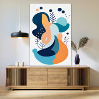 Marinho Azul Laranja Abstrato Boho Ilustração Arte