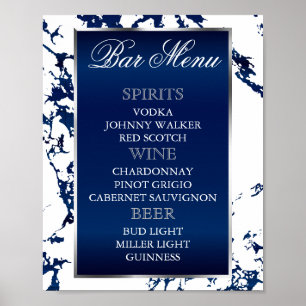 Poster Marinho Azul Marble, Prata e Branco - Menu Bar