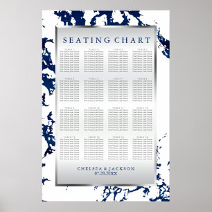 Poster Marinho Azul, Prata e Satin Branco - 16 Mesas