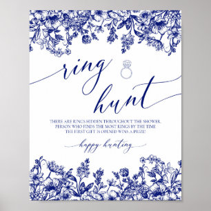 Poster Marinho Azul Ring Floral Ring Chá de panela Jogo