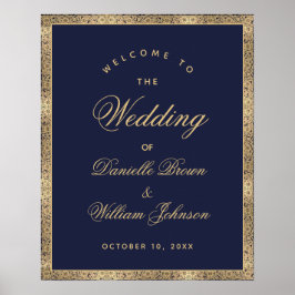 Poster Marinho Azul Rosas Dourados Bem-vindos ao Sinal de