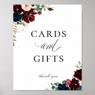 Poster Marinho Blue Burgundy Blush Floral Cards Sinal de 