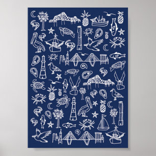 Poster Marinho Blue Charleston Toile Mini