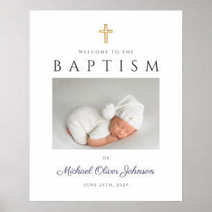 Poster Marinho Blue Cross Photo Boy Baptism Bem-vindo