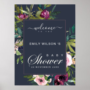 POSTER MARINHO BLUSH BURGUNDY FLORAL CHÁ DE FRALDAS BEM-