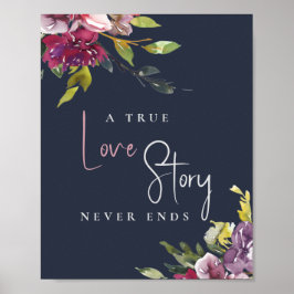 Poster Marinho Blush Burgundy Floral True Love Nunca Term