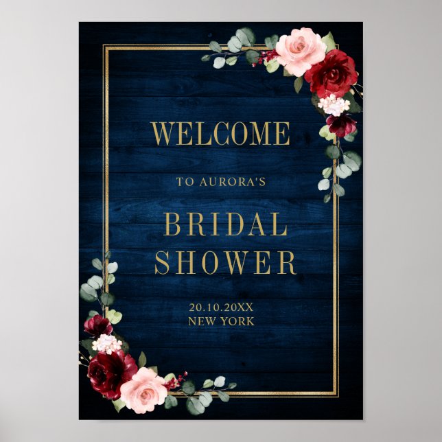 Poster Marinho Blush Floral Dourado Geométrico (Frente)