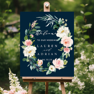 Poster Marinho Blush Floral Wreath Wreath Sinal de Boas-v