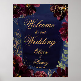 Poster Marinho Bordeaux Bem-Vindo Ao Nosso Casamento 24 x