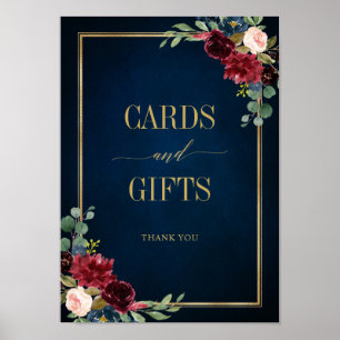Poster Marinho Borgonha Blush Cartões Dourados Florais e
