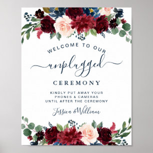 Poster Marinho Borgonha Blush Cerimônia de Casamento Des