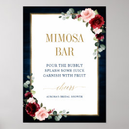 Poster Marinho Borgonha Blush Floral Dourado Mimosa Poste