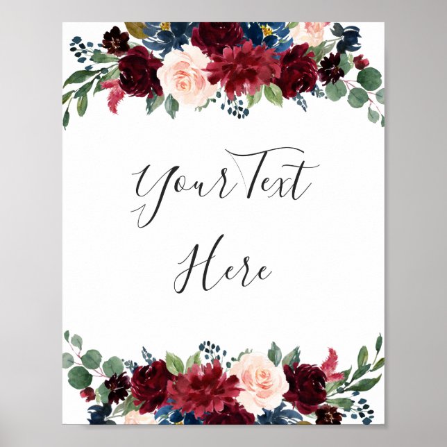 Poster Marinho Borgonha Floral Blush Floral Watercolor Pe (Frente)