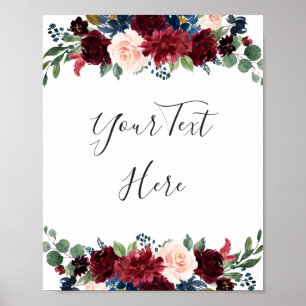 Poster Marinho Borgonha Floral Blush Floral Watercolor Pe