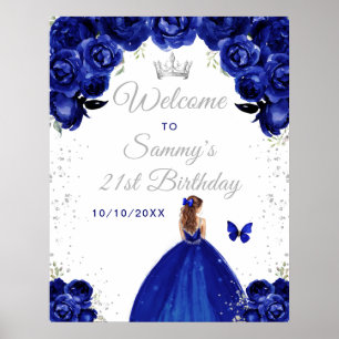 Poster Marinho Brown Hair Princesa Aniversário Boas-vinda