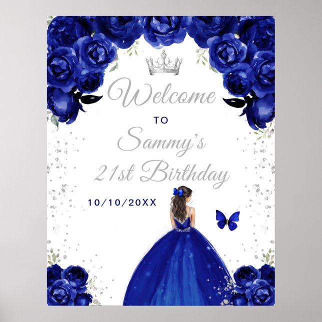 Poster Marinho Brunette Hair Princess Birthday Bem-vindo (Frente)