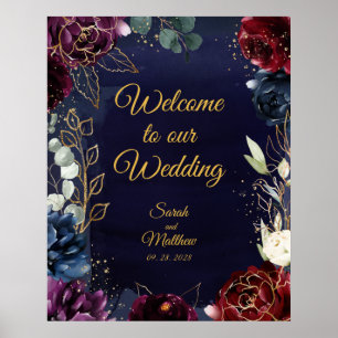 Poster Marinho Burgundy Bem-Vindo Ao Nosso Casamento 24 x