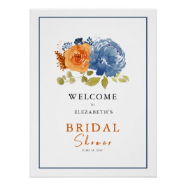 Pôster Marinho Burnt Orange Chá de panela Weding Welcome