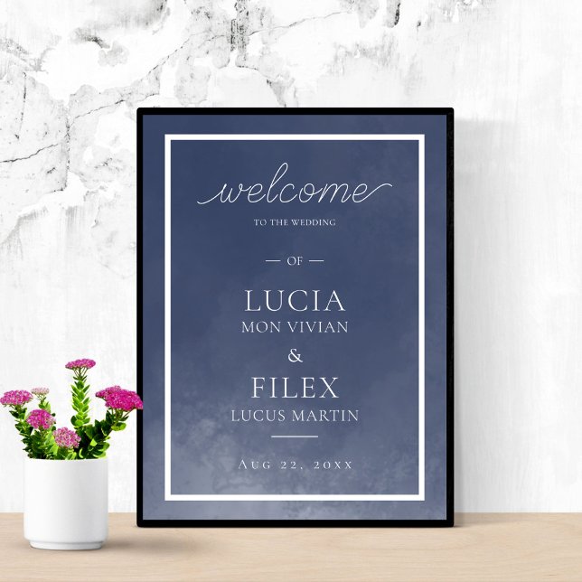 Poster Marinho Clássico Blue Smoke Weding Welcome (Criador carregado)