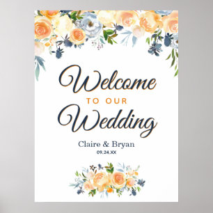 Poster Marinho Coral Casamento de Boas-vindas com Azul