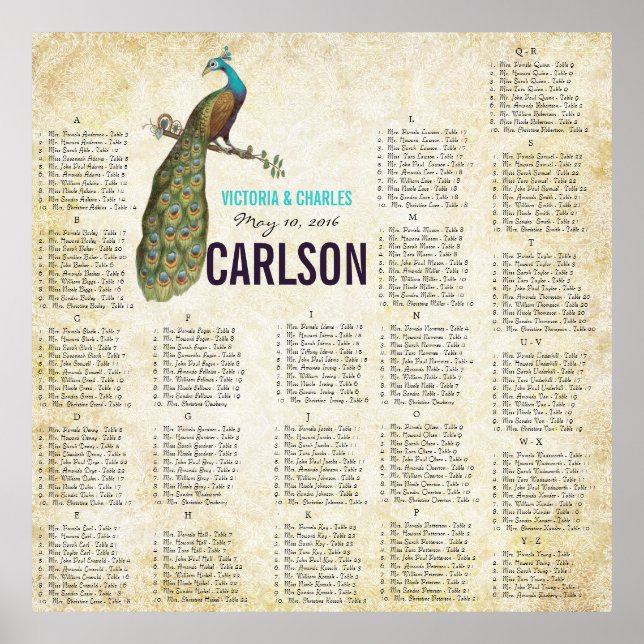 Poster Marinho Damask Vintage Modern Peacock Seating Char (Frente)