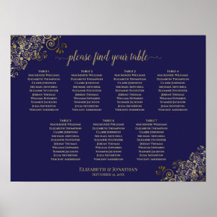Poster Marinho de Gráfico de Casamento de Mesa Lacy Doura