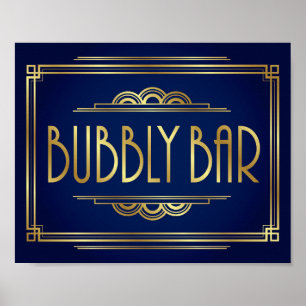Poster Marinho Dourado Art Deco BUBBLY BAR