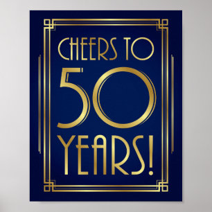Poster Marinho Dourado Art Deco CHEERS PARA 50 ANOS Sinal
