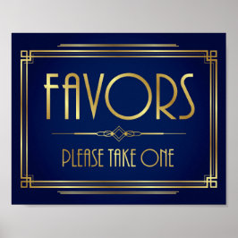 Poster Marinho Dourado Art Deco FAVORS Peguem um Impressã