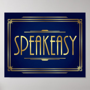 Pôster Marinho - Dourado Art Deco Sinal SPEAKEASY