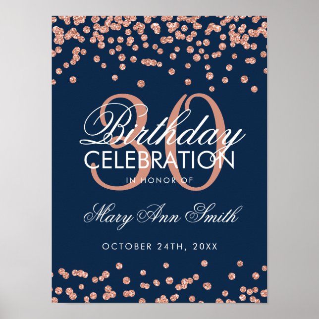 Poster Marinho Dourado rosa  Azul-Glitter Confetti aniver (Frente)