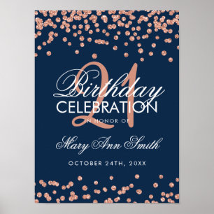 Poster Marinho Dourado rosa Azul-Glitter Confetti aniver