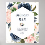 Poster marinho e sinal de bar mimosa chá de panela<br><div class="desc">Um design floral com lindas flores azuis marinhos e azuis escamosas. O texto e as cores neste poster de sinal podem ser editados.</div>