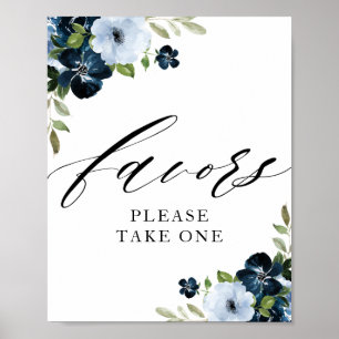 Poster marinho e sinal de favor floral azul claro