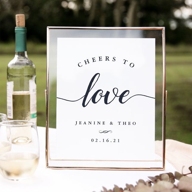 Poster Marinho e White Cheers to Love Weding Sign (Criador carregado)